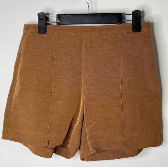 Vince Cotton Blend Pintuck High-Waisted Tailored Shorts Amber Wave Women's US 4 - Picture 4 of 10